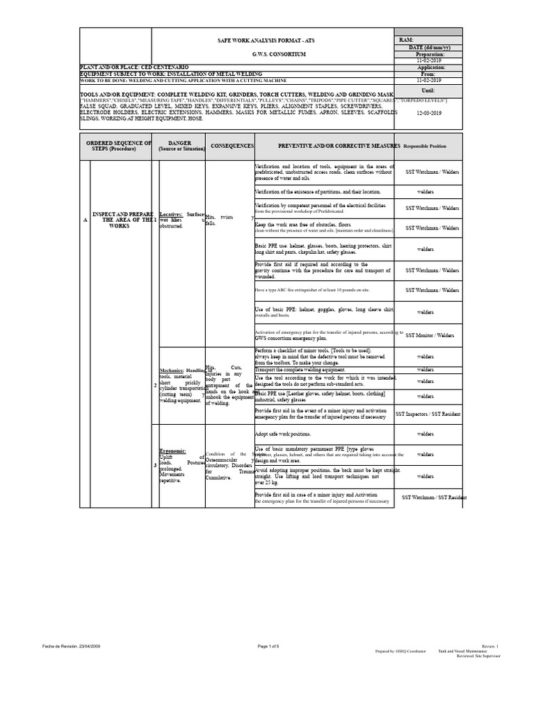 Safe Work Analysis for Metal Welding | PDF | Welding | Construction
