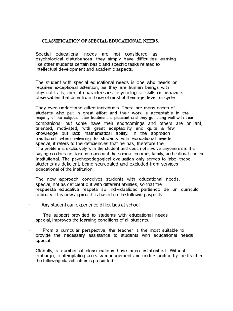 Classification of Special Educational Needs | PDF | Mental Disorder ...