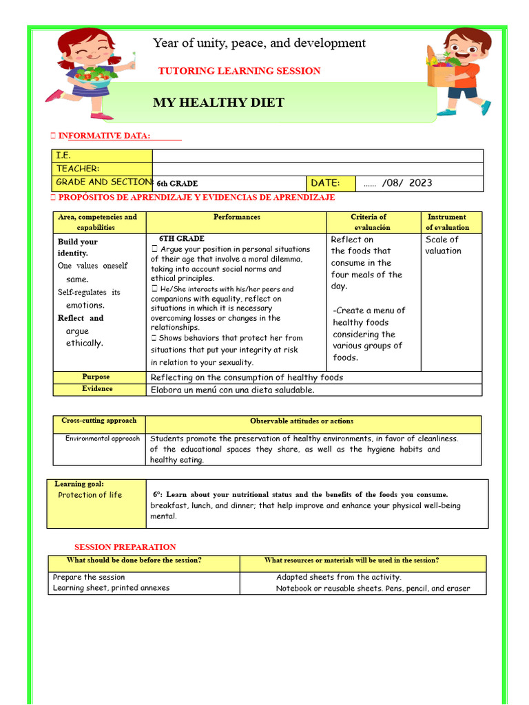 Healthy Diet Learning Session Guide | PDF | Meal | Healthy Diet