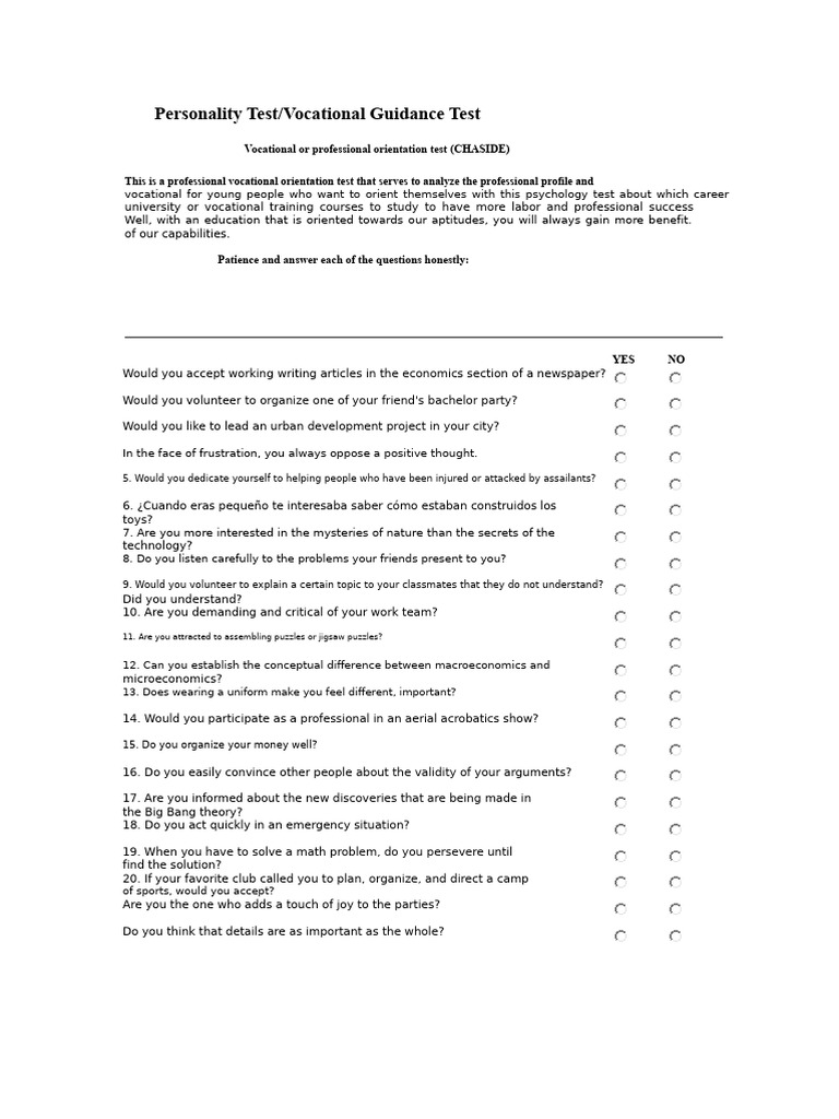 Vocational Personality Test Guide | PDF