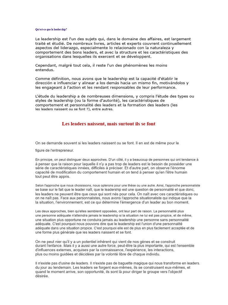Comprendre le Leadership et ses Types | PDF | Direction | Cognition