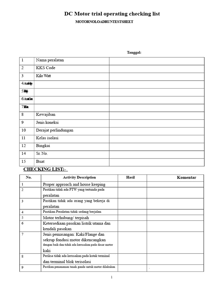 Daftar Periksa Motor DC | PDF