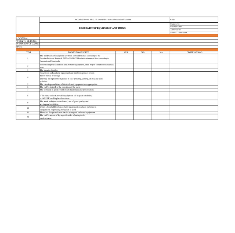 Occupational Health & Safety Checklist | PDF