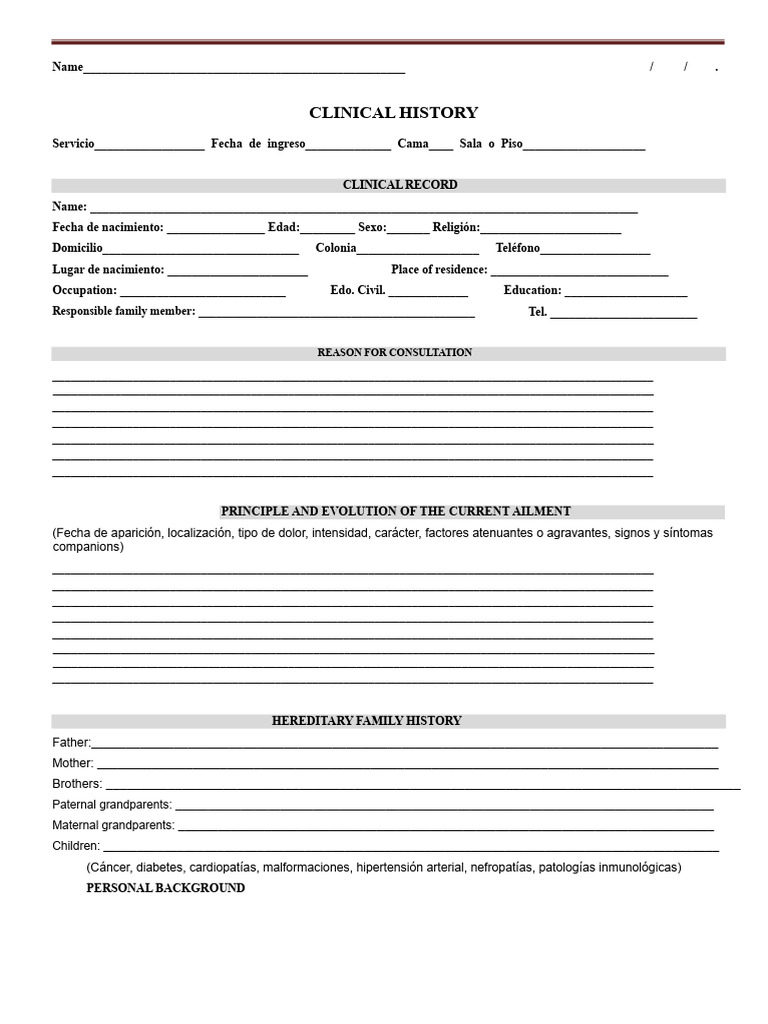 Comprehensive Clinical History Template | PDF | Human Nose | Mucus