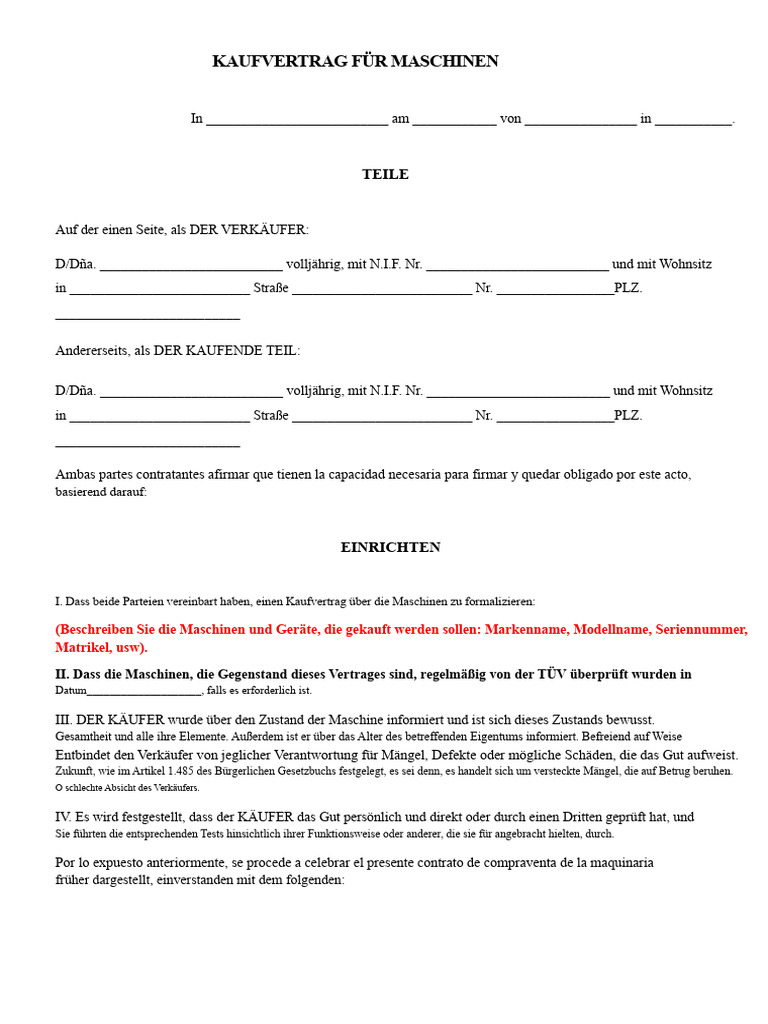 Wunderschne Kaufvertrag Gebrauchte Maschine Pdf Fotos
