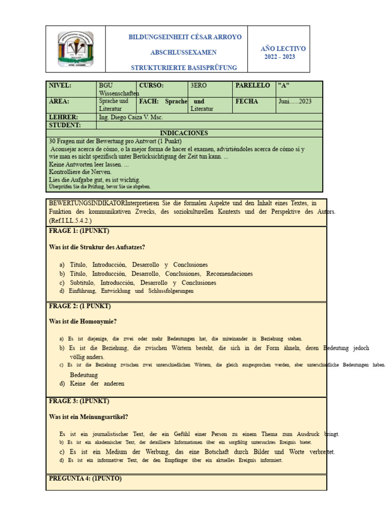 BEISPIEL Strukturierte Cbase-Test | PDF