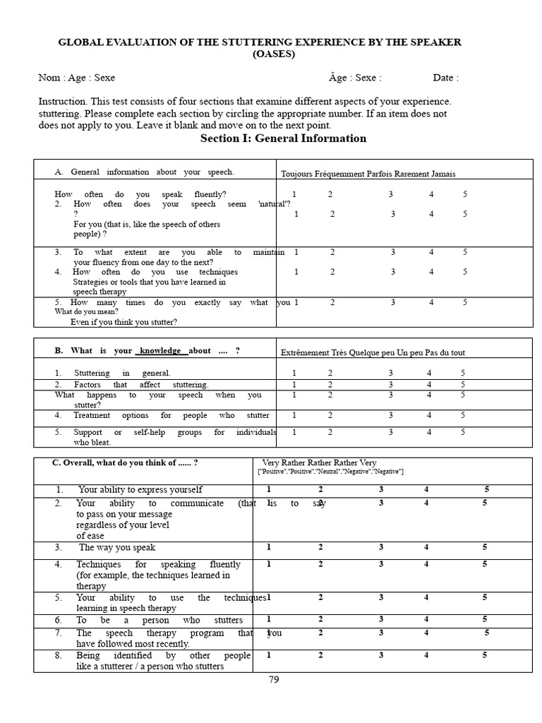 Stuttering Experience Evaluation Form | PDF | Stuttering | Fluency