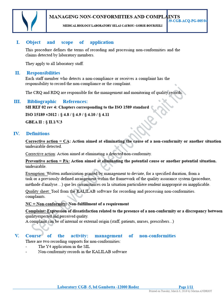Managing Non-Conformities in Labs | PDF | Risk