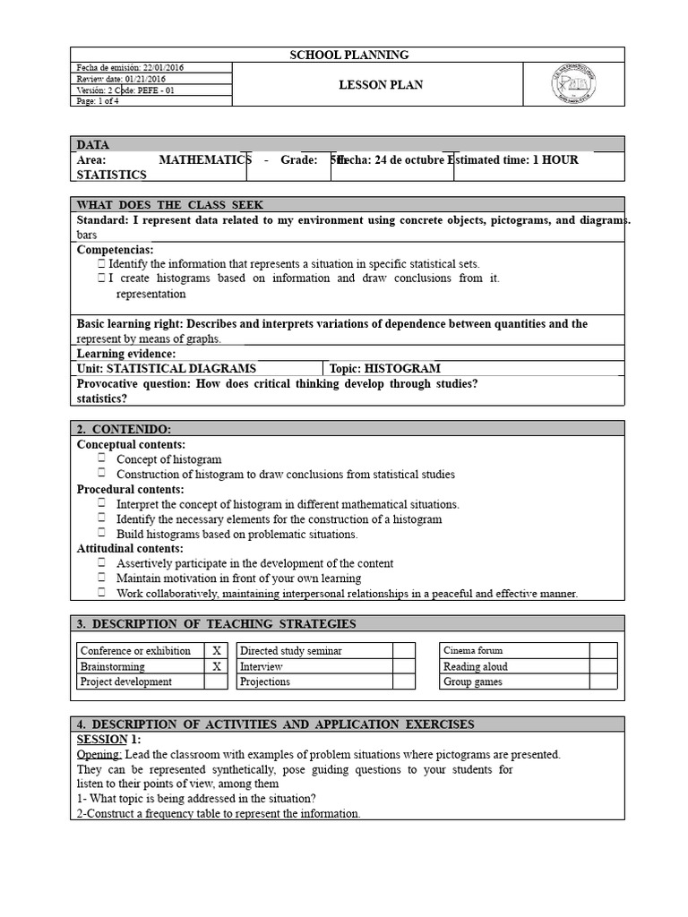 5th Grade Histogram Lesson Plan | PDF | Statistics | Histogram