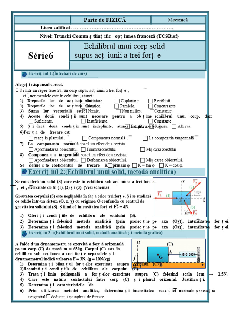 Seria 6P-Echilibrul Unui Corp Solid Supus La Trei Forțe Neparalele | PDF
