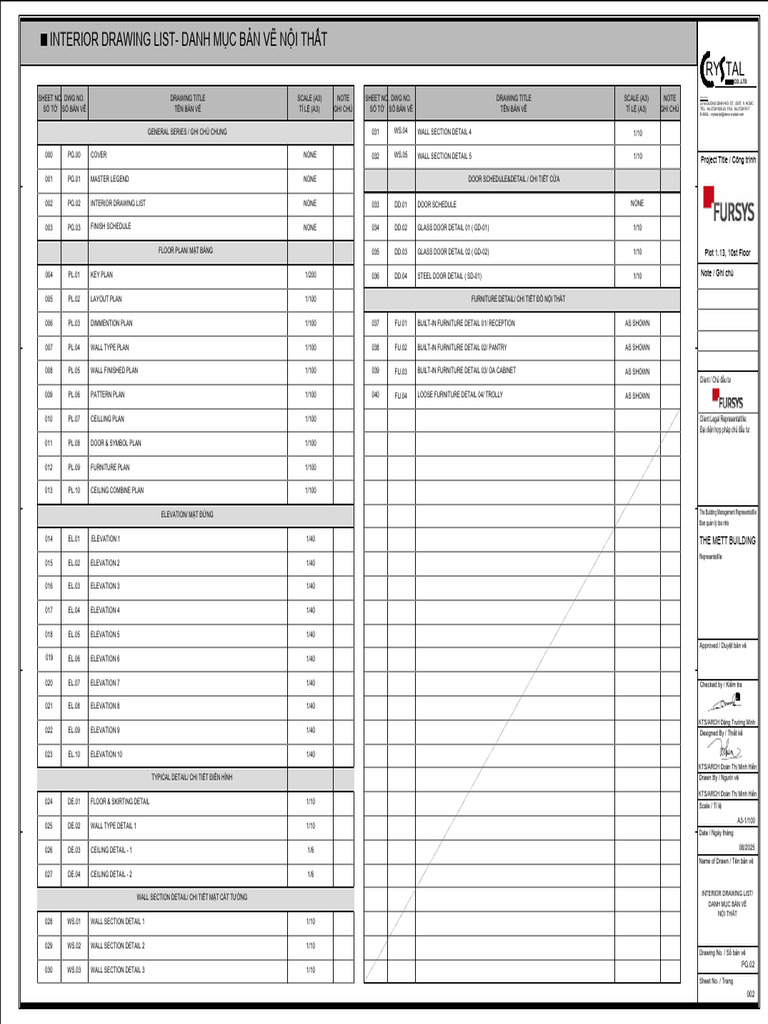 Interior Drawing List-Danh Mục Bản Vẽ Nội Thất Ry Tal: Project Title ...