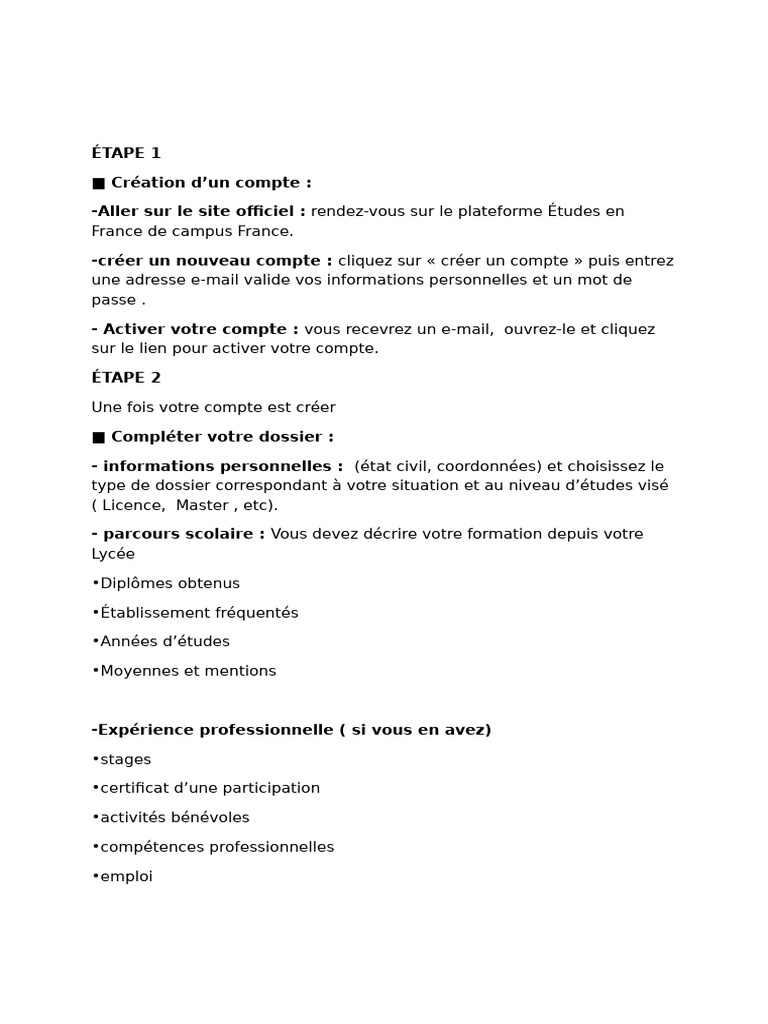 Guide pour créer un dossier Campus France | PDF