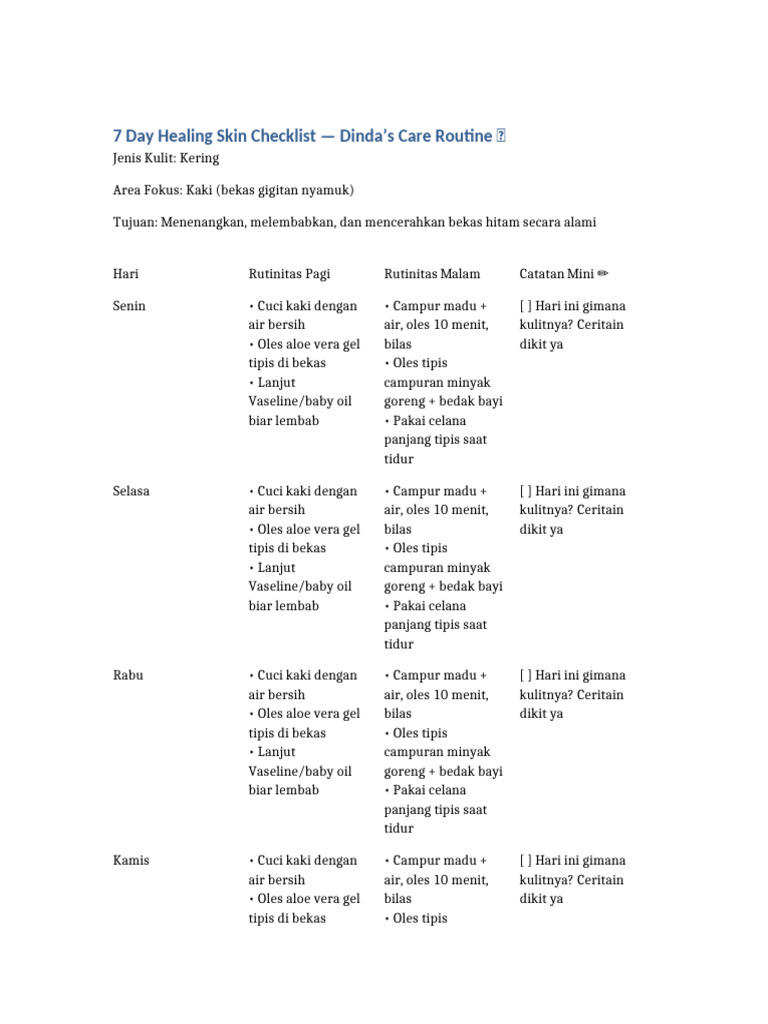 7 Day Healing Skin Checklist Dinda | PDF