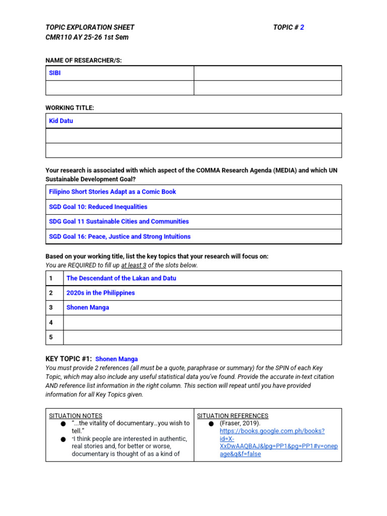 Copy of Topic Exploration Sheet Template 2 | PDF