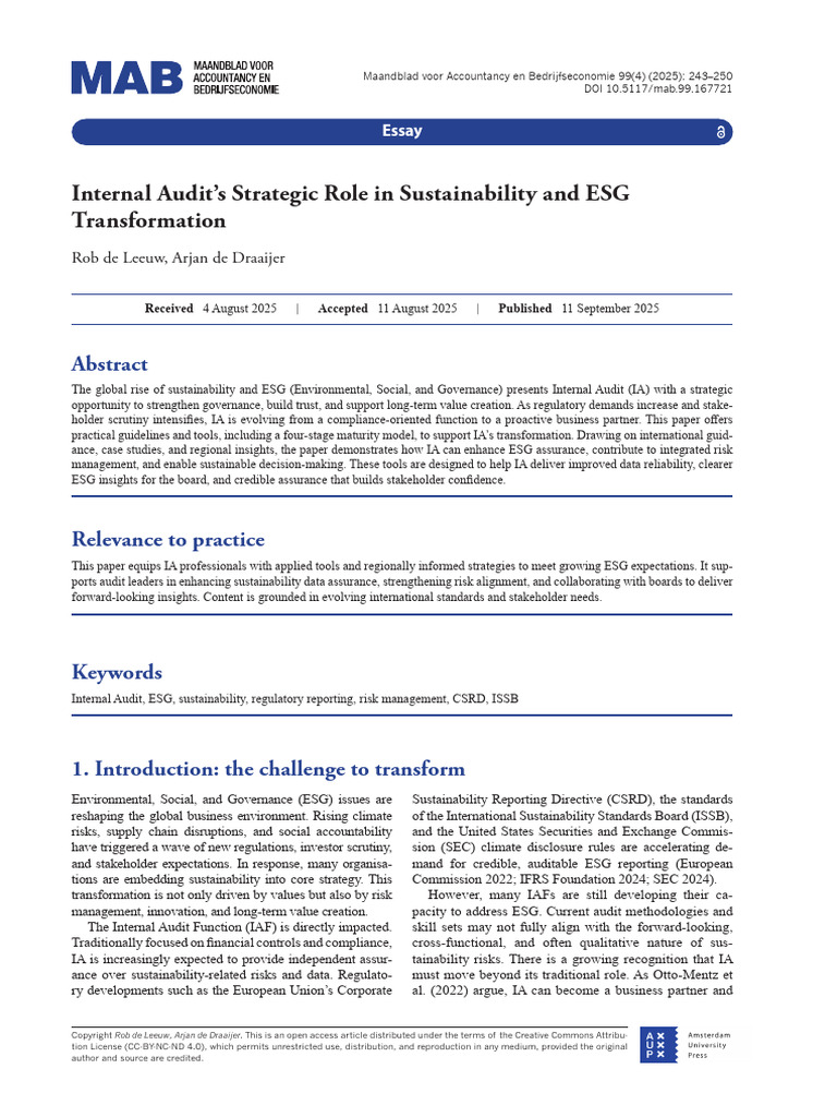 (Artigo) Internal Audit's Strategic Role in Sustainability and ESG ...