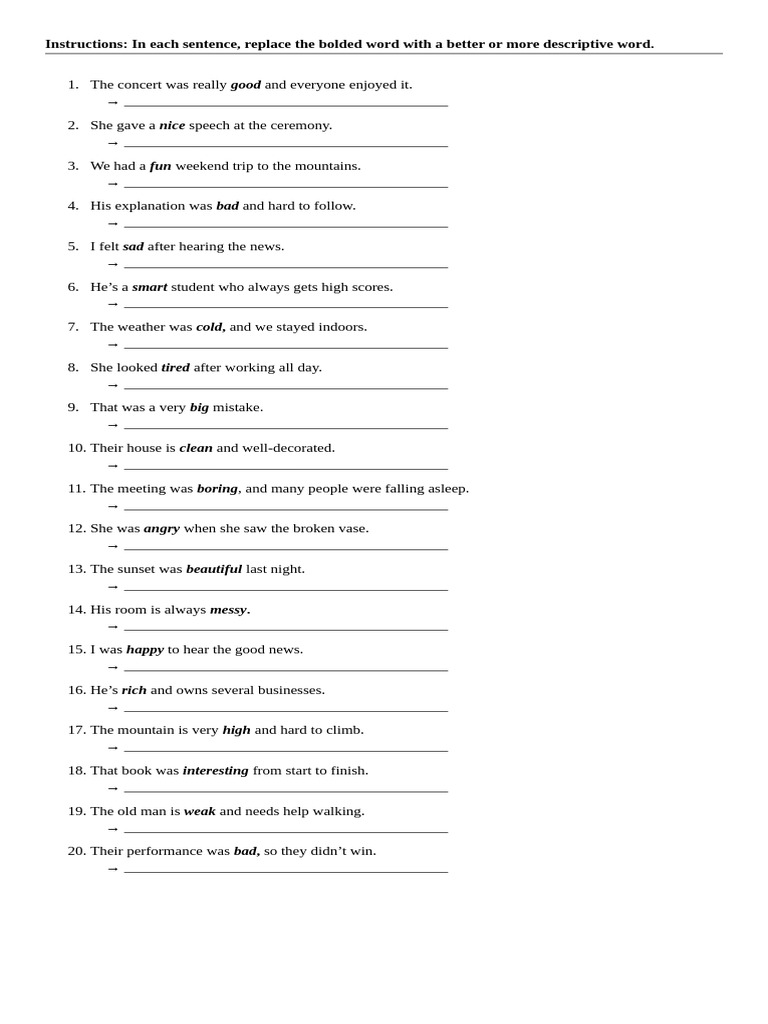 Improve Your Writing with Descriptive Words | PDF