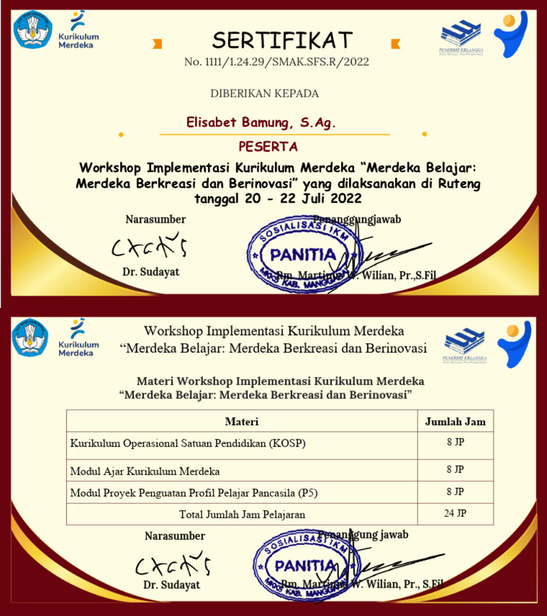 Sertifikat Workshop Kurikulum Merdeka | PDF