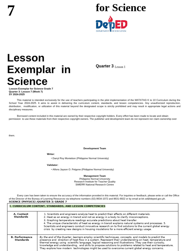 Grade 7 Science: Heat and Energy Lesson | PDF | Temperature | Heat