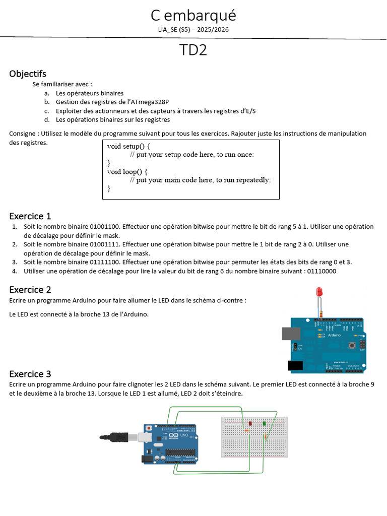 Programmation Arduino et Opérations Binaires | PDF