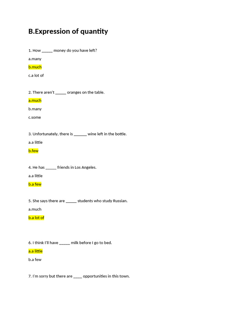 Quantity Expressions in English Grammar | PDF