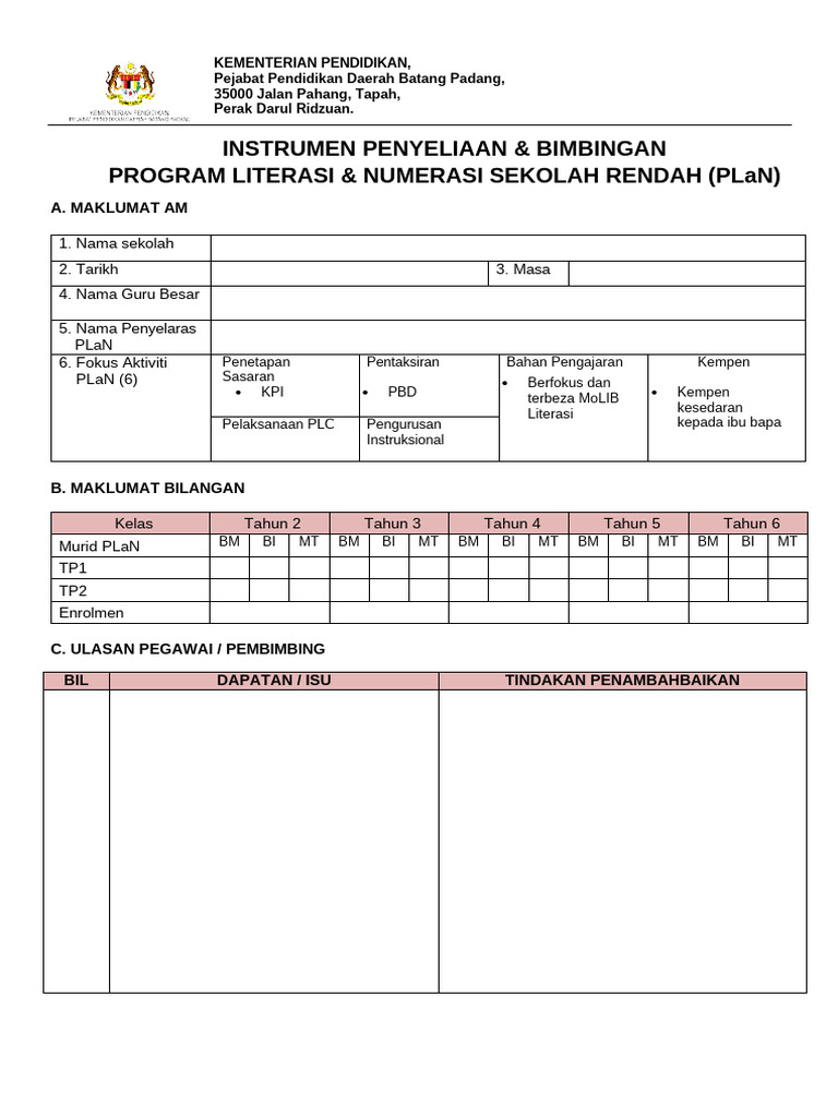 Instrumen Bimbingan Program Plan | PDF