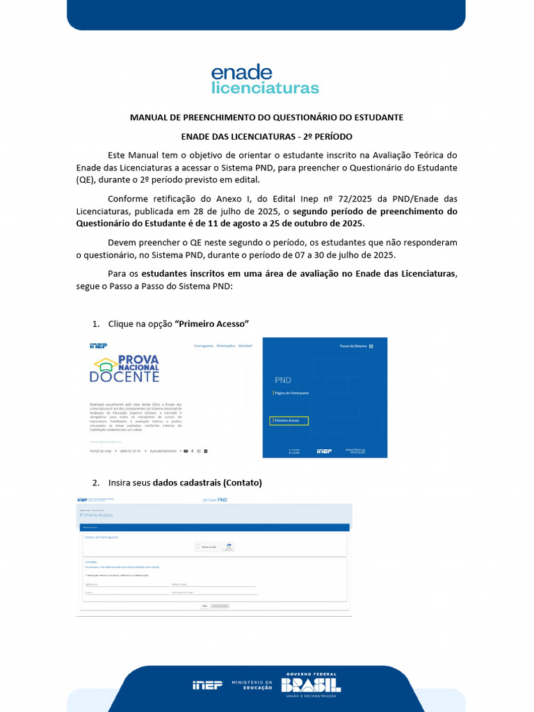 Preenchimento do Questionário do Estudante ENADE | PDF