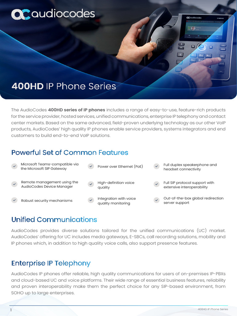 Audiocodes 400hd Ip Phones | PDF | Voice Over Ip | Session Initiation ...