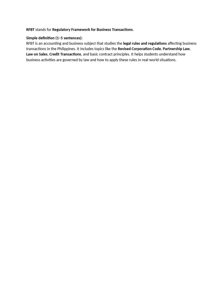 Understanding RFBT in Business Law | PDF