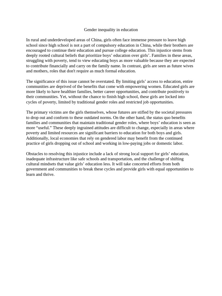 Gender Inequality in Chinese Education | PDF