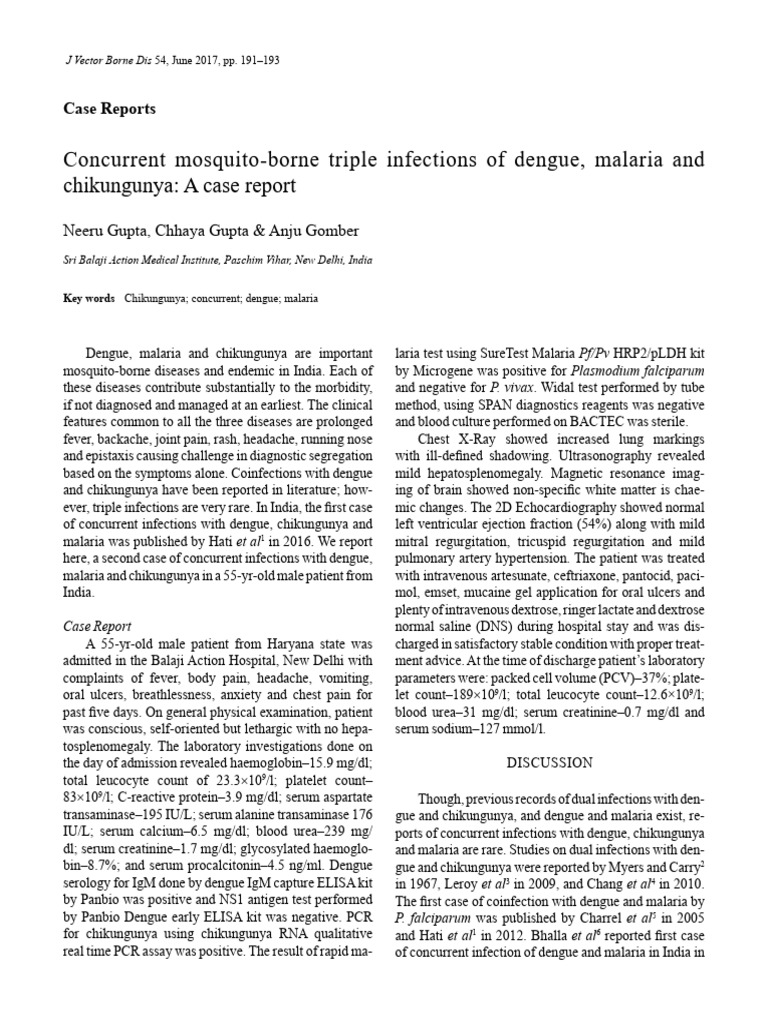 Concurrent Mosquito Borne Triple Infections of.12 | PDF | Malaria ...