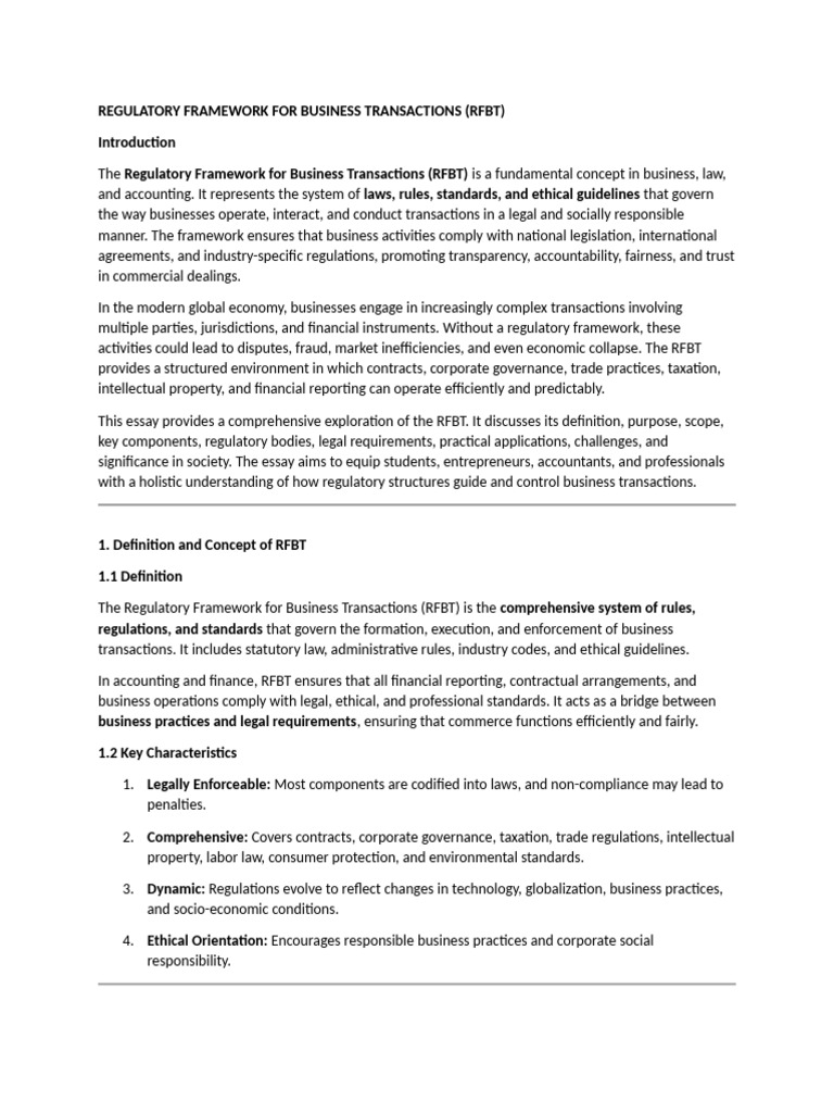 Regulatory Framework For Business Transactions | PDF | Regulatory ...