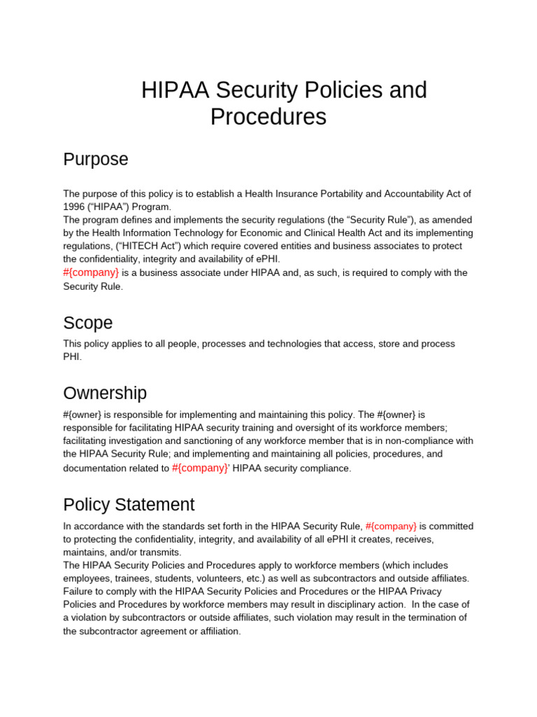 HIPAA Security Policies Overview | PDF | Health Insurance Portability ...