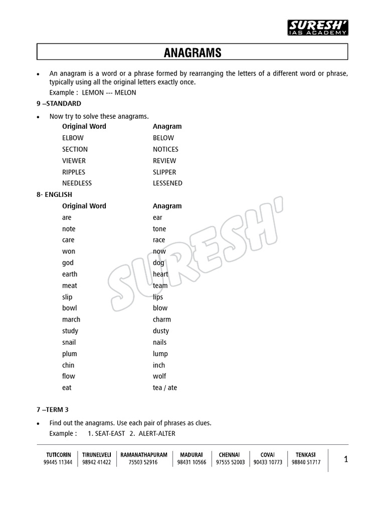 Anagram and Antigram Exercises | PDF