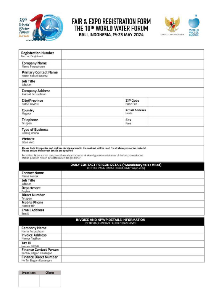 10th World Water Forum Registration Form | PDF
