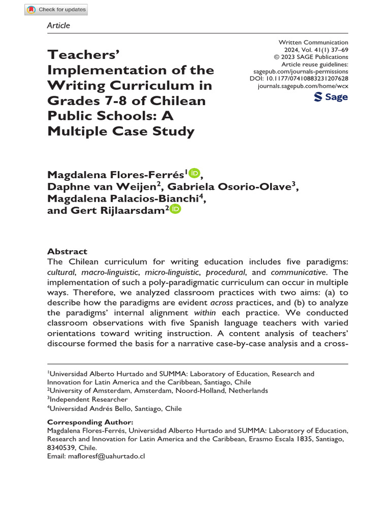 Flores Ferres Et Al 2023 Teachers Implementation of The Writing ...