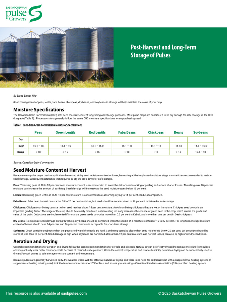 SPG Post Harvest and Long Term Storage of Pulses | PDF | Legume | Seed