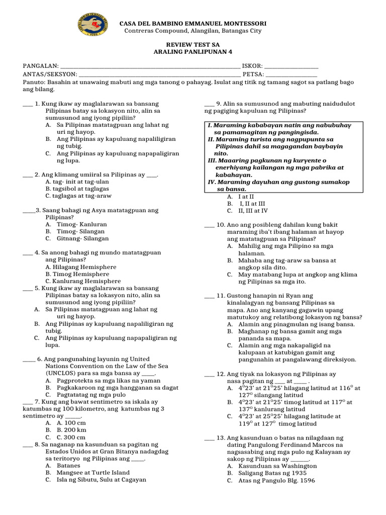 Review Test Ap 4 | PDF