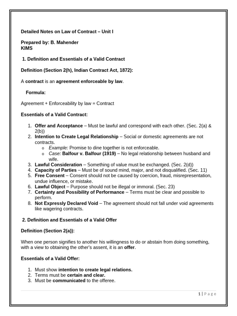 Essentials of Valid Contracts in Law | PDF | Damages | Offer And Acceptance