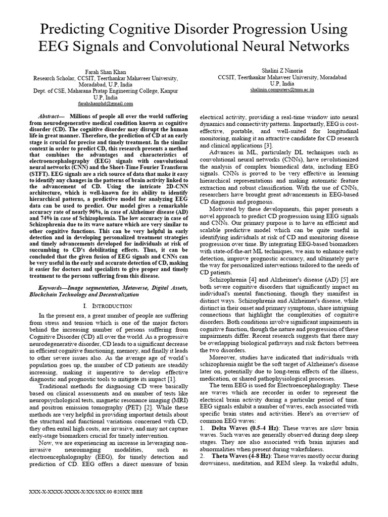 EEG and CNN for Cognitive Disorder Prediction | PDF ...