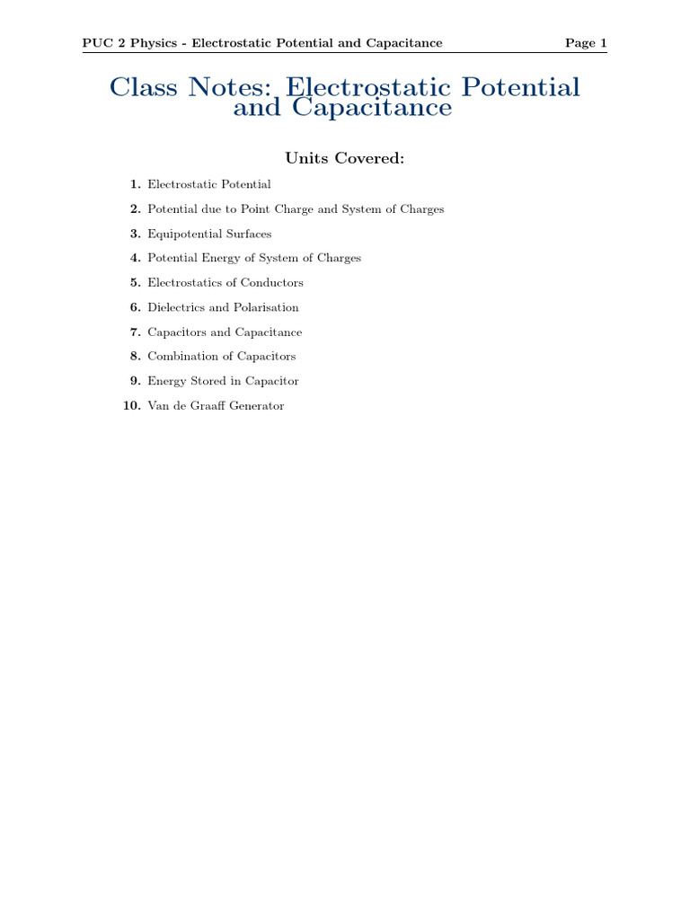 Electrostatic Potential And Capacitance Notes 2 Pdf Capacitance