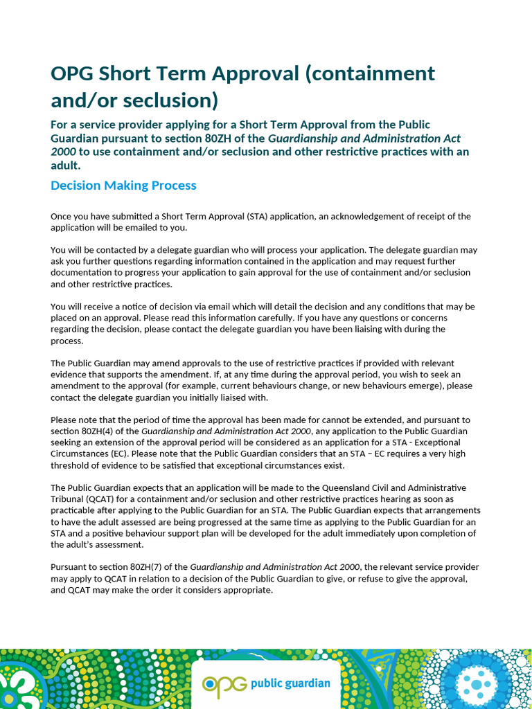 OPG Short Term Approval Form QLD | PDF | Legal Guardian
