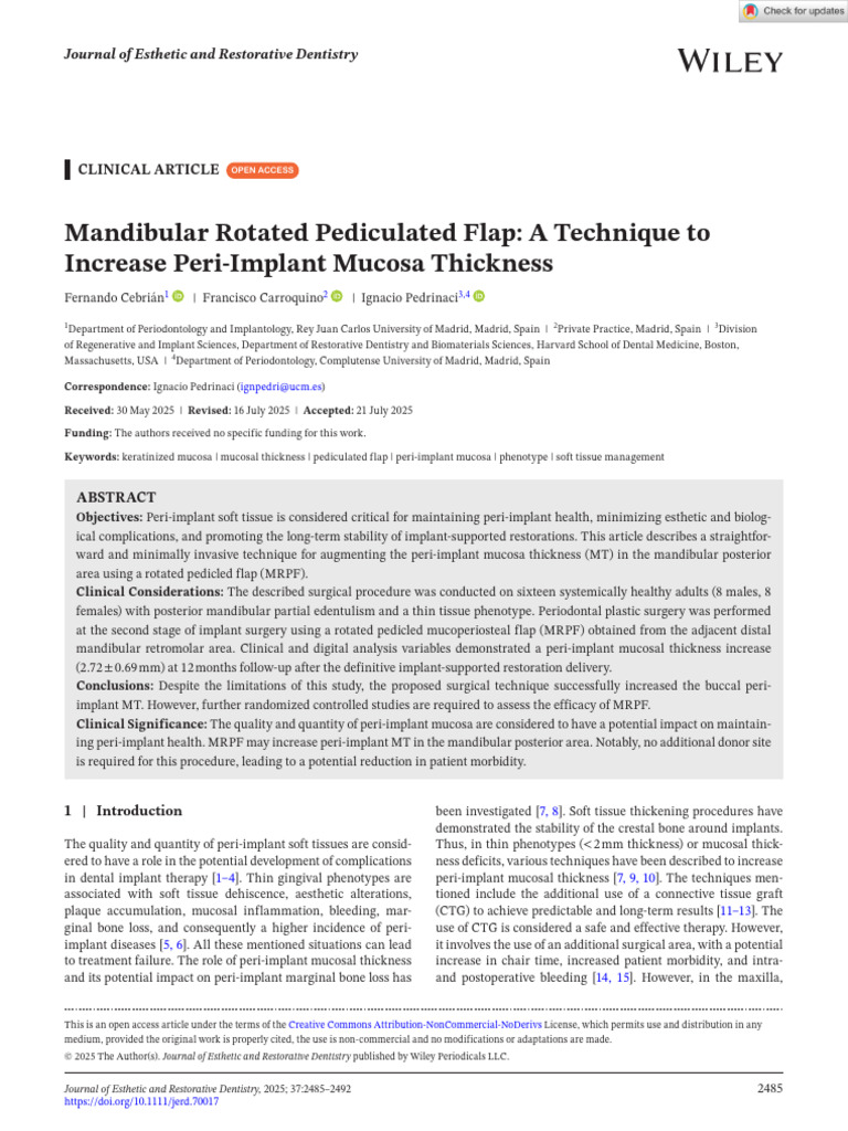 J Esthet Restor Dent - 2025 - Cebrián - Mandibular Rotated Pediculated ...