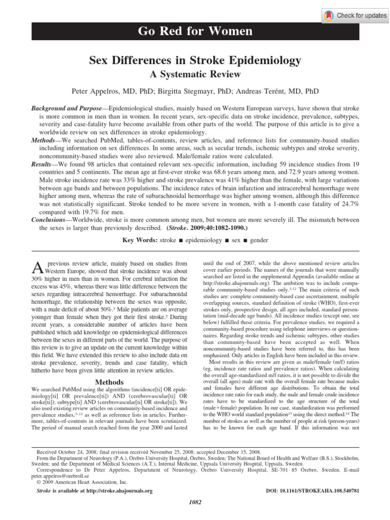 Sex Differences in Stroke Epidemiology | PDF | Stroke | Hormone ...