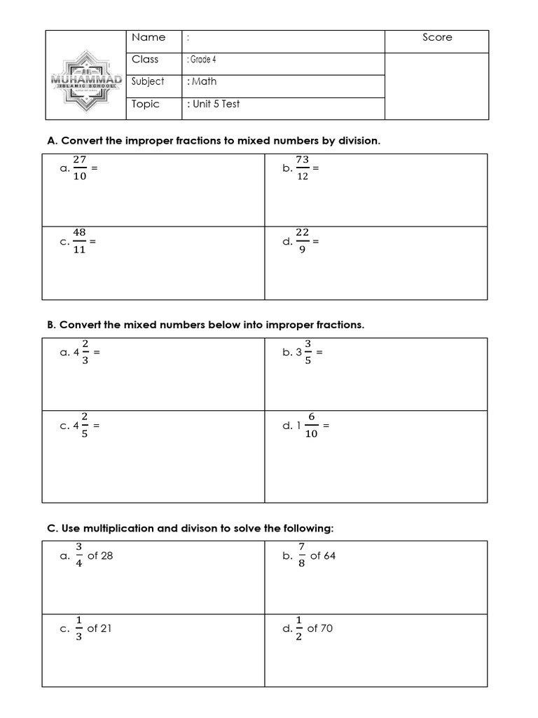 Grade 4 Math Unit 5 Test Guide | PDF