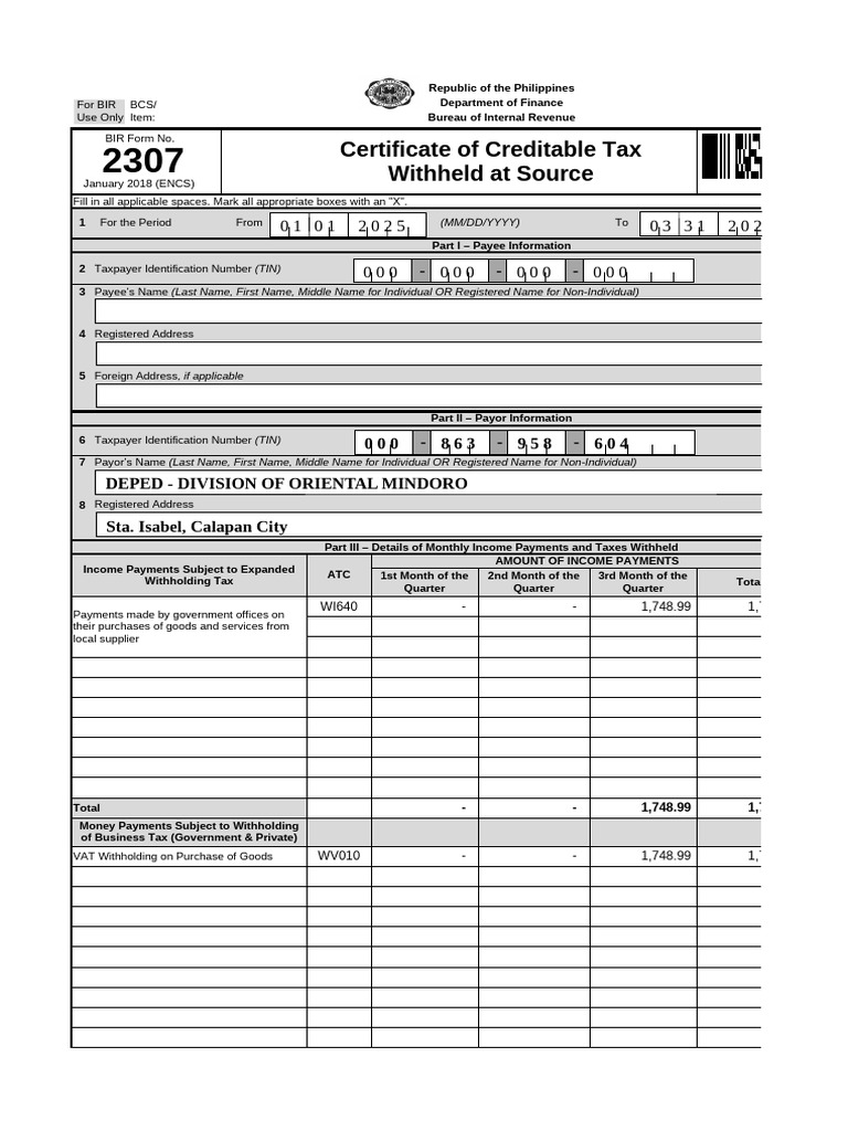 2307 Vat Goods Format | PDF | Payments | Economies