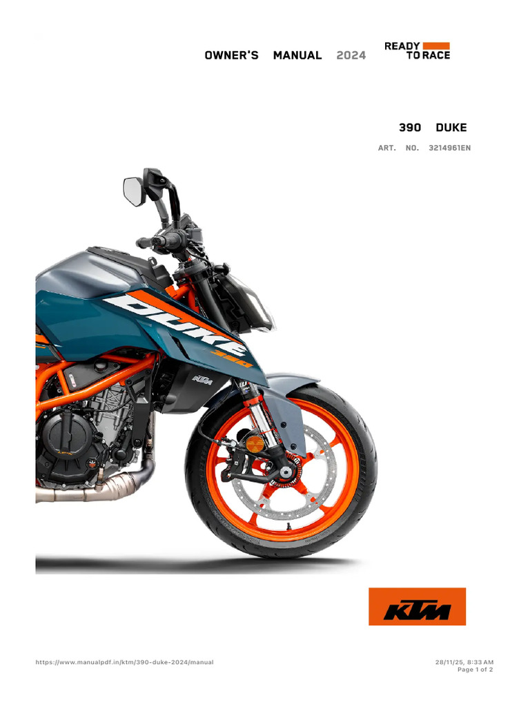 User Manual KTM 390 Duke (2024) (English - 142 Pages) | PDF