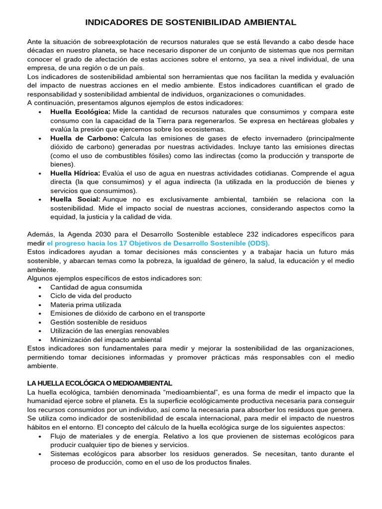 Indicadores de Sostenibilidad Ambiental | PDF | Sustentabilidad ...
