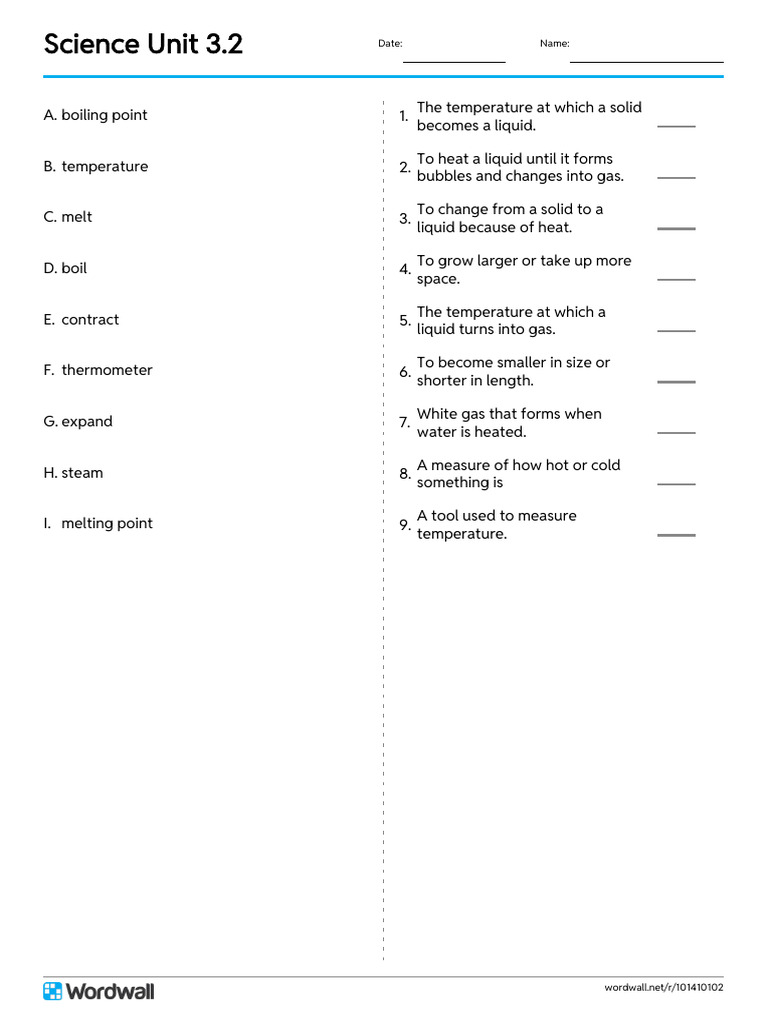 Science Unit 32 Match Up Write The Answer | PDF