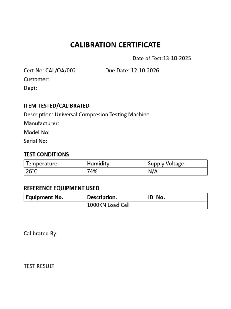 Universal Compression Machine Calibration | PDF