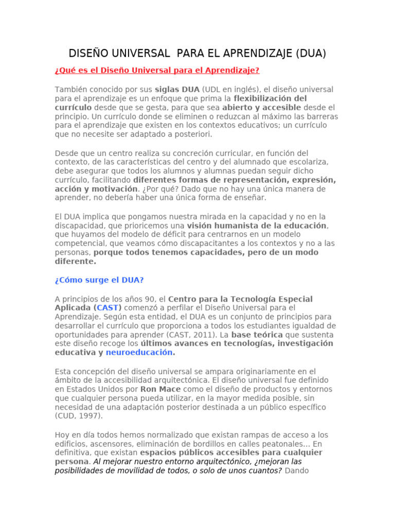 Diseño Universal para el Aprendizaje (DUA) | PDF | Aprendizaje | Plan ...